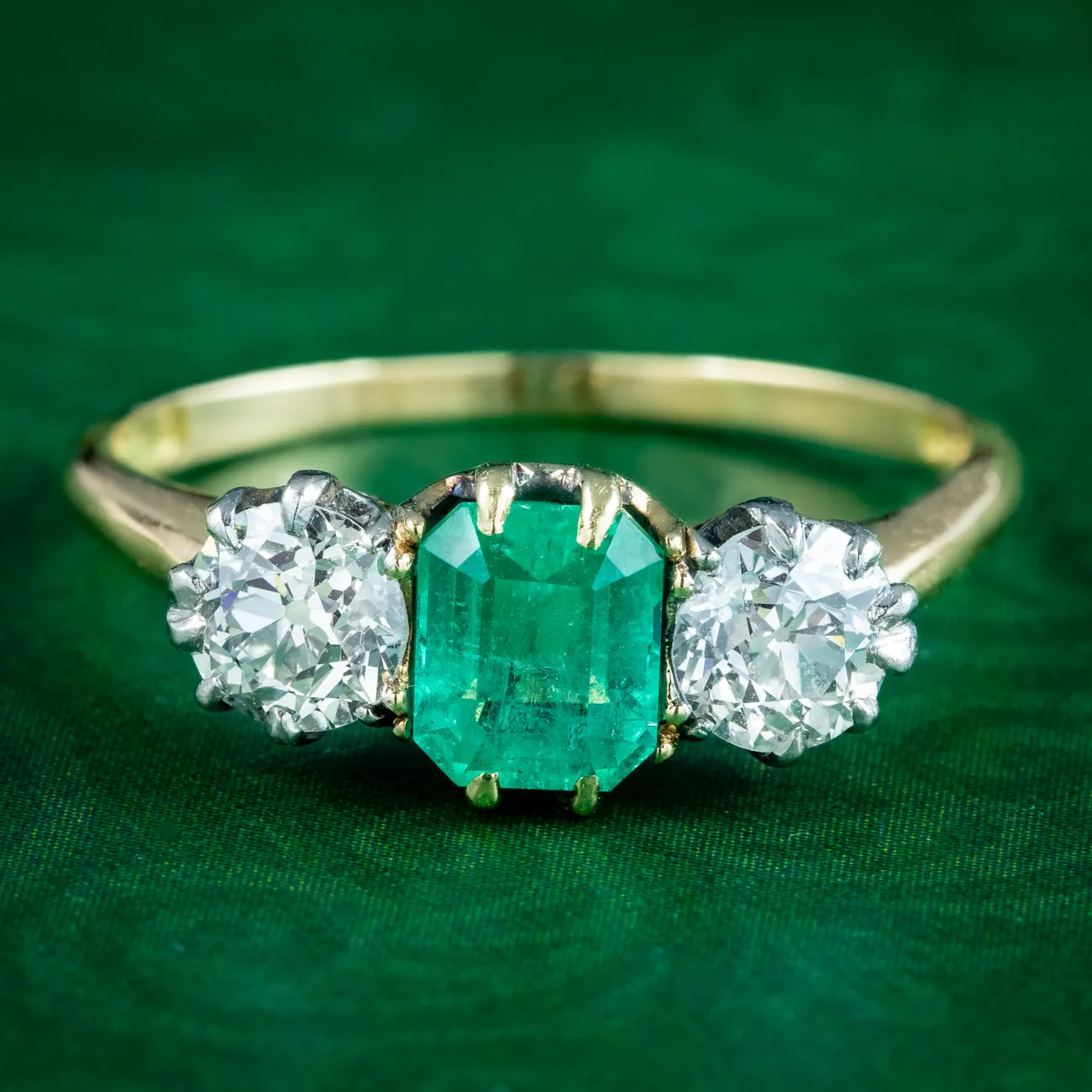 Antique Edwardian Emerald Diamond Trilogy Ring 0.75ct Emerald