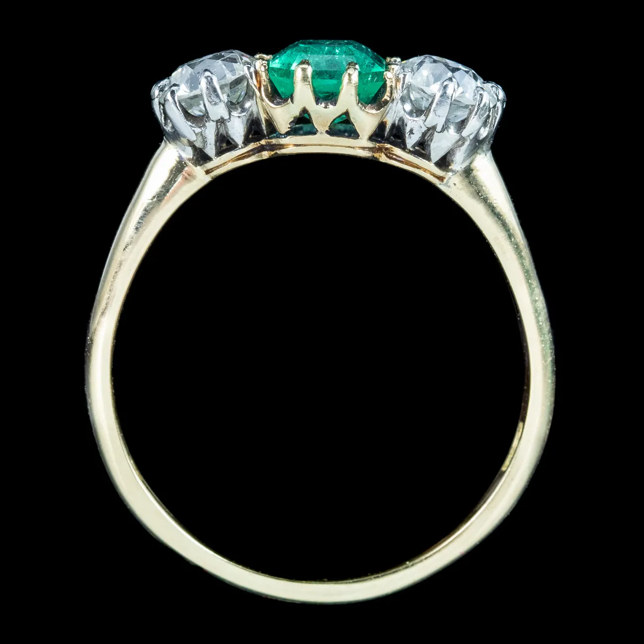 Antique Edwardian Emerald Diamond Trilogy Ring 0.75ct Emerald