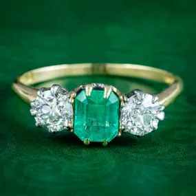 Antique Edwardian Emerald Diamond Trilogy Ring 0.75ct Emerald