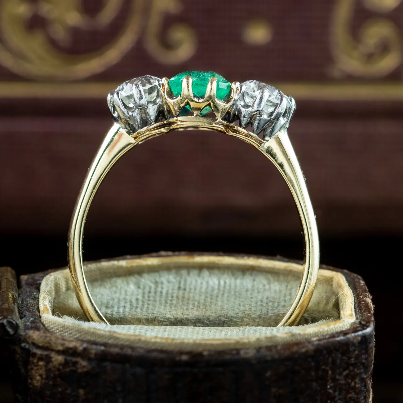 Antique Edwardian Emerald Diamond Trilogy Ring 0.75ct Emerald