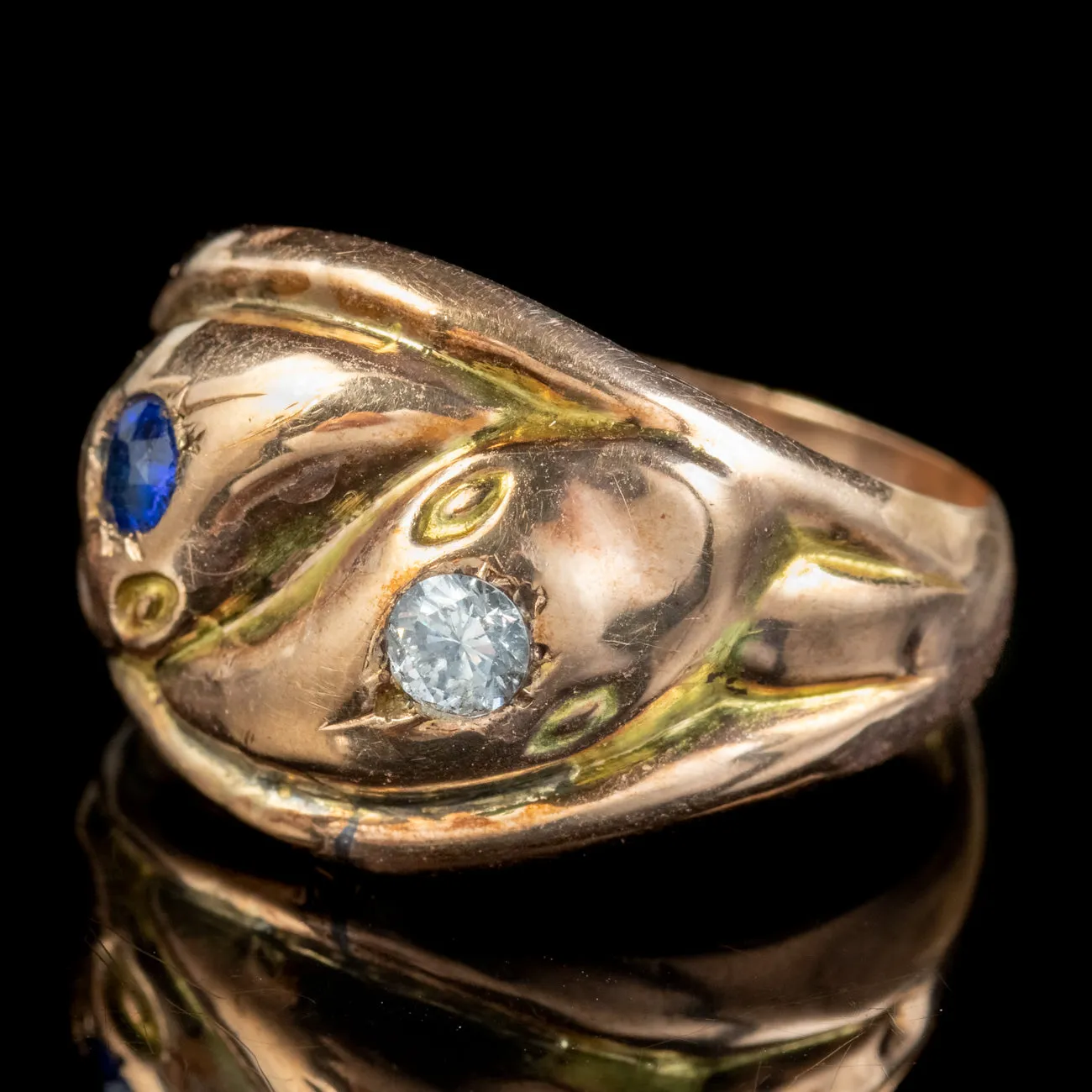 Antique Edwardian Sapphire Diamond Snake Ring Dated 1917