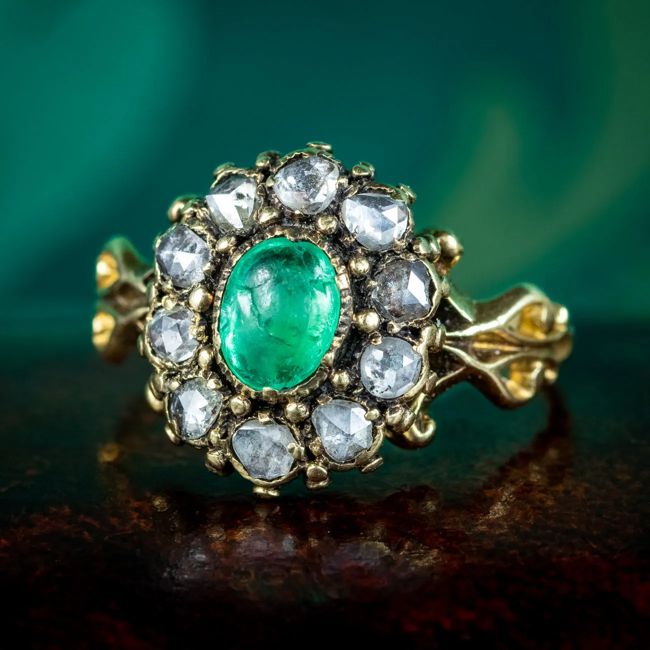 Antique Georgian Emerald Diamond Cluster Ring