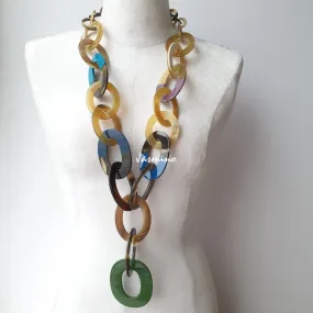 Colorful and Trendy Necklace J18035, Made by Natural Buffalo Horn and Lacquer