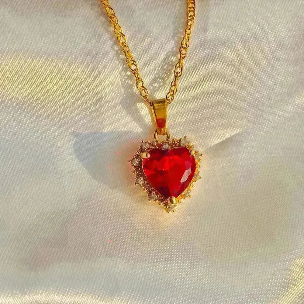 Colorful Rhinestones Heart-shped Necklace Love Gold Clavicle Chain Ins Personalized Jewelry For Women Valentine's Day
