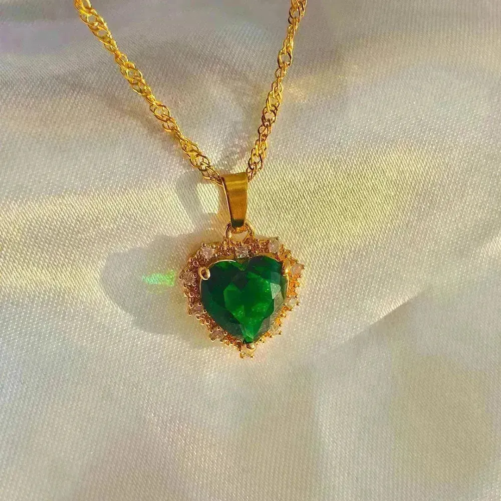 Colorful Rhinestones Heart-shped Necklace Love Gold Clavicle Chain Ins Personalized Jewelry For Women Valentine's Day
