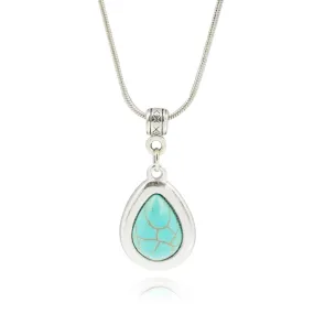 Drop shape Turquoise Pendant Necklace Women Choker Collares Necklaces & Pendants Summer Jewelry Vintage Silver Color