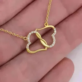 Fashion Double Heart Love Necklace With Rhinestones Inlaid Zircon Mother Valentine's Day Gift