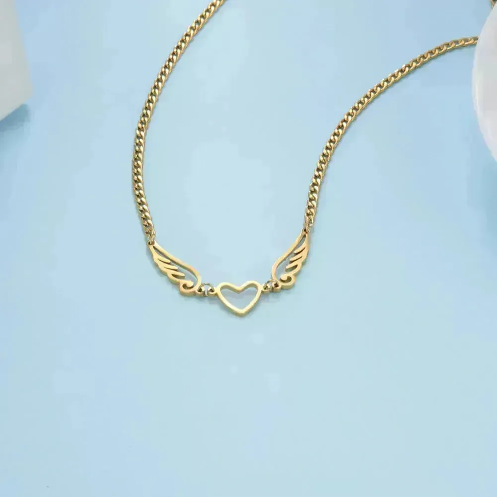 Hollow Heart Angel Wing Necklace