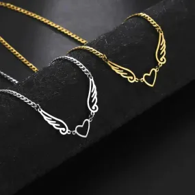 Hollow Heart Angel Wing Necklace