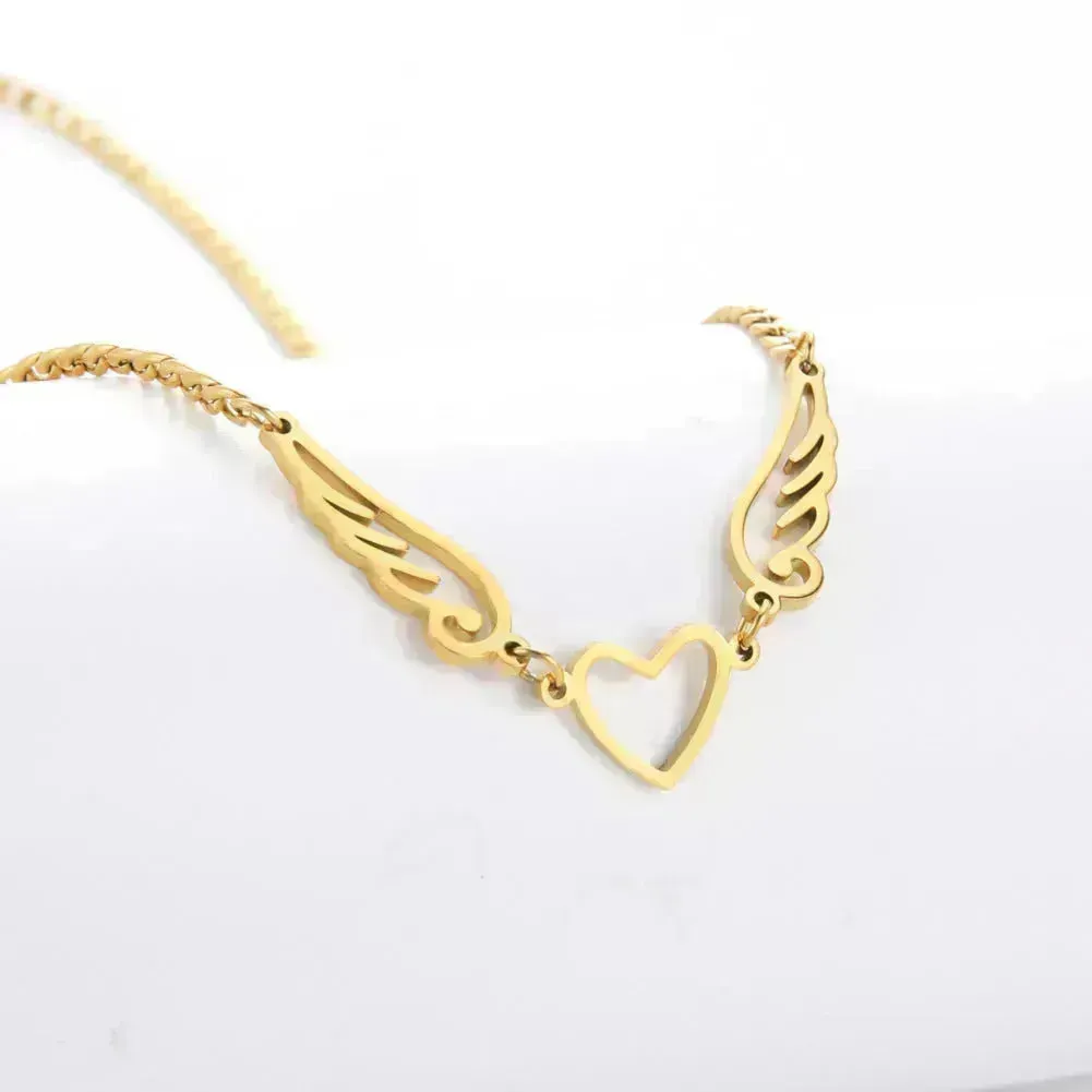 Hollow Heart Angel Wing Necklace