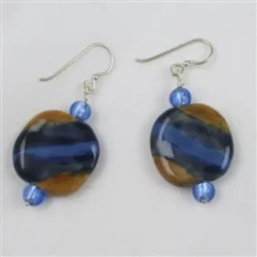 Honey and Blue African Kazuri Bead Earrings