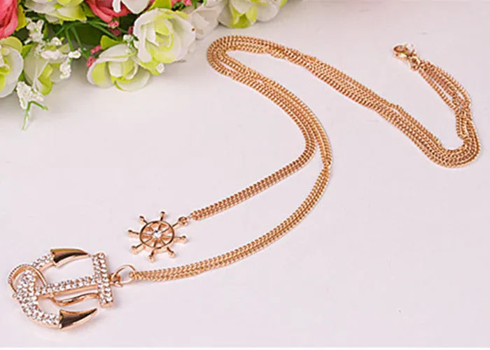 Hot sale Fashion jewelry classical crystal anchor pendant necklace