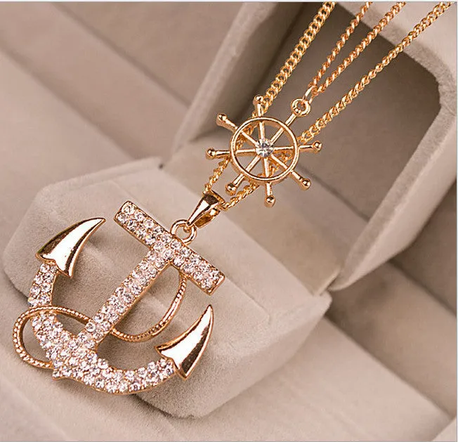 Hot sale Fashion jewelry classical crystal anchor pendant necklace