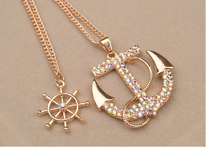 Hot sale Fashion jewelry classical crystal anchor pendant necklace