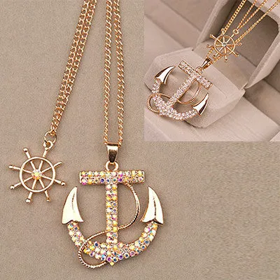 Hot sale Fashion jewelry classical crystal anchor pendant necklace