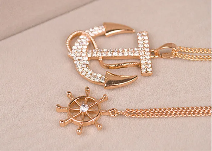 Hot sale Fashion jewelry classical crystal anchor pendant necklace