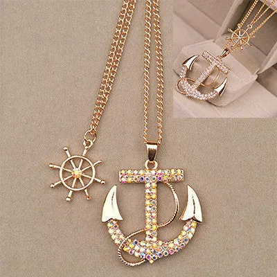 Hot sale Fashion jewelry classical crystal anchor pendant necklace