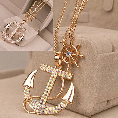 Hot sale Fashion jewelry classical crystal anchor pendant necklace