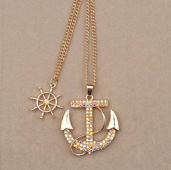 Hot sale Fashion jewelry classical crystal anchor pendant necklace