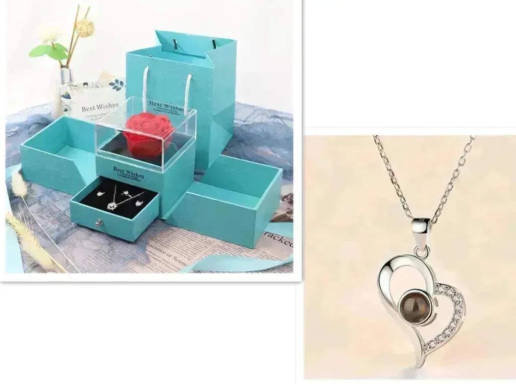 Hot Valentine's Day Gifts Metal Rose Jewelry Gift Box Necklace For Wedding Girlfriend Necklace Gifts
