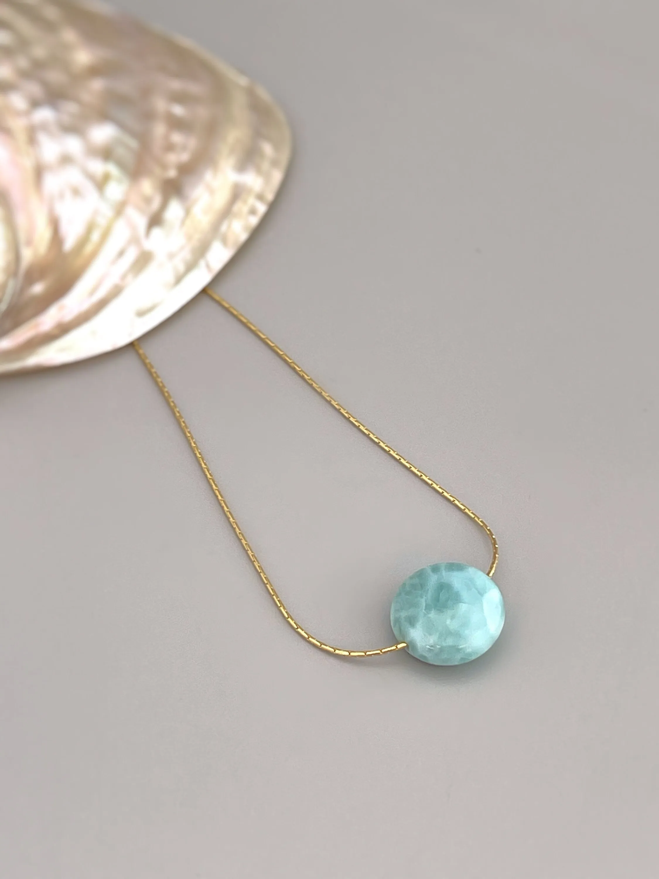 Larimar Necklace Silver Dainty Floating Gemstone choker