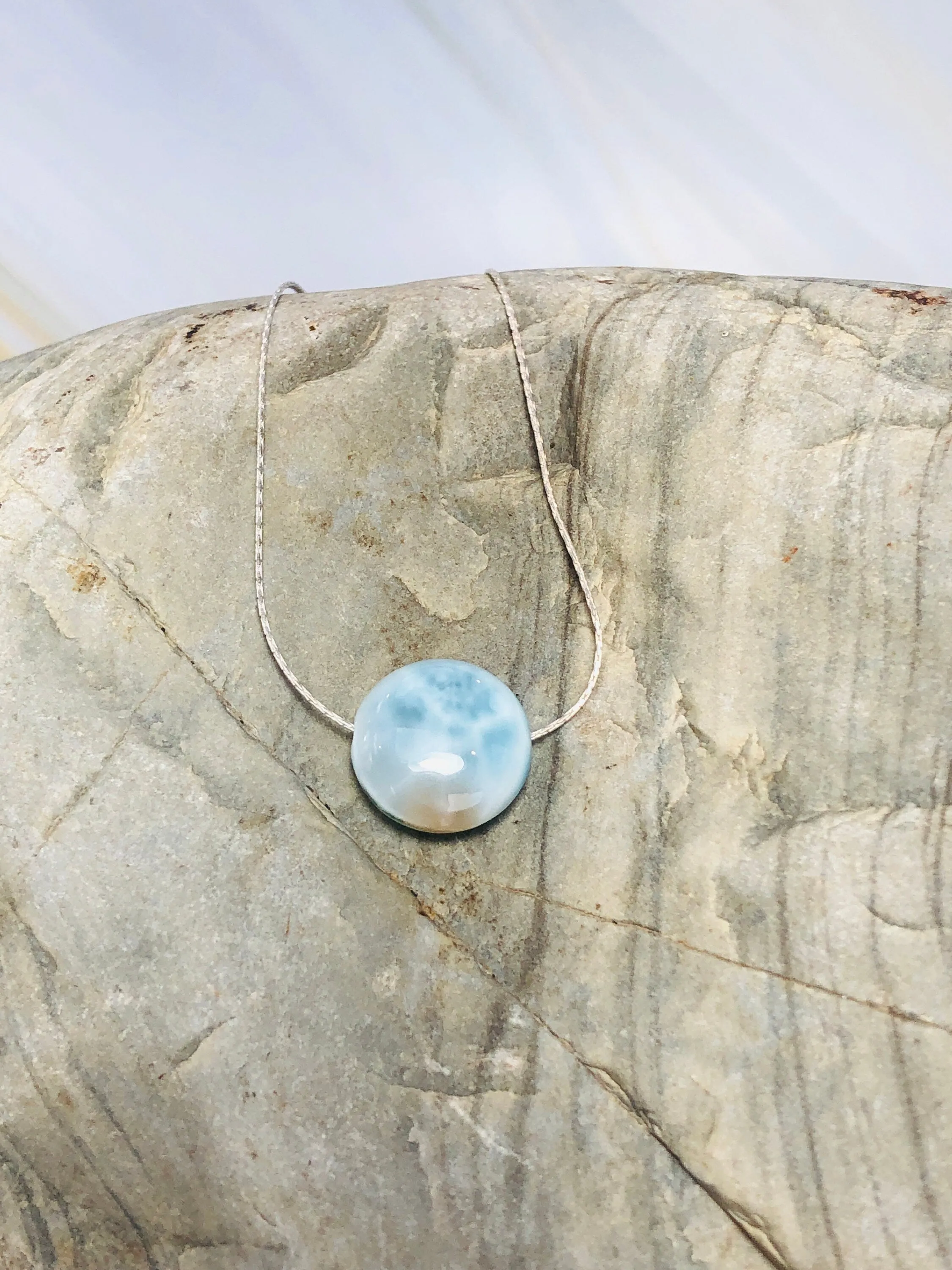 Larimar Necklace Silver Dainty Floating Gemstone choker