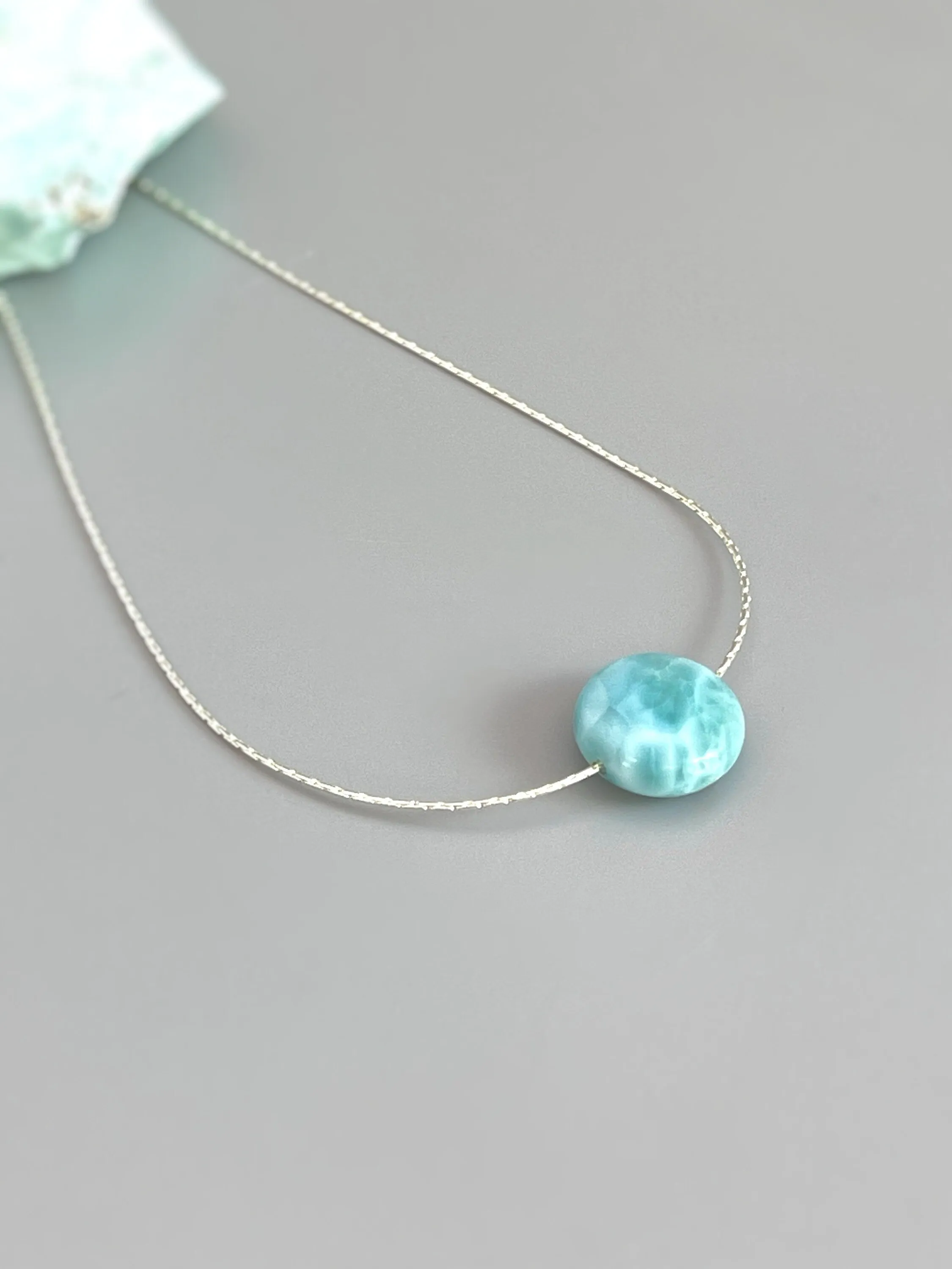 Larimar Necklace Silver Dainty Floating Gemstone choker