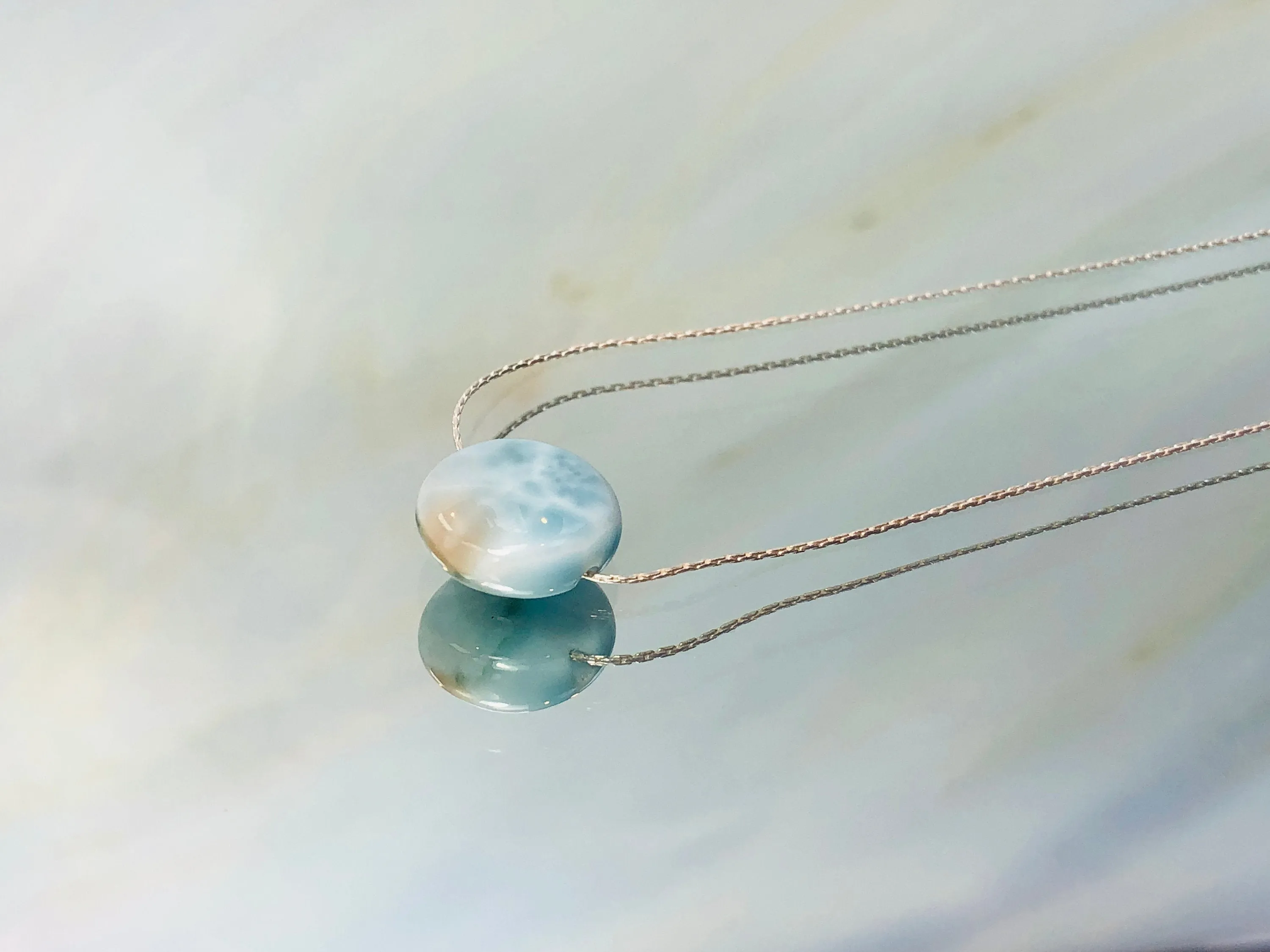 Larimar Necklace Silver Dainty Floating Gemstone choker