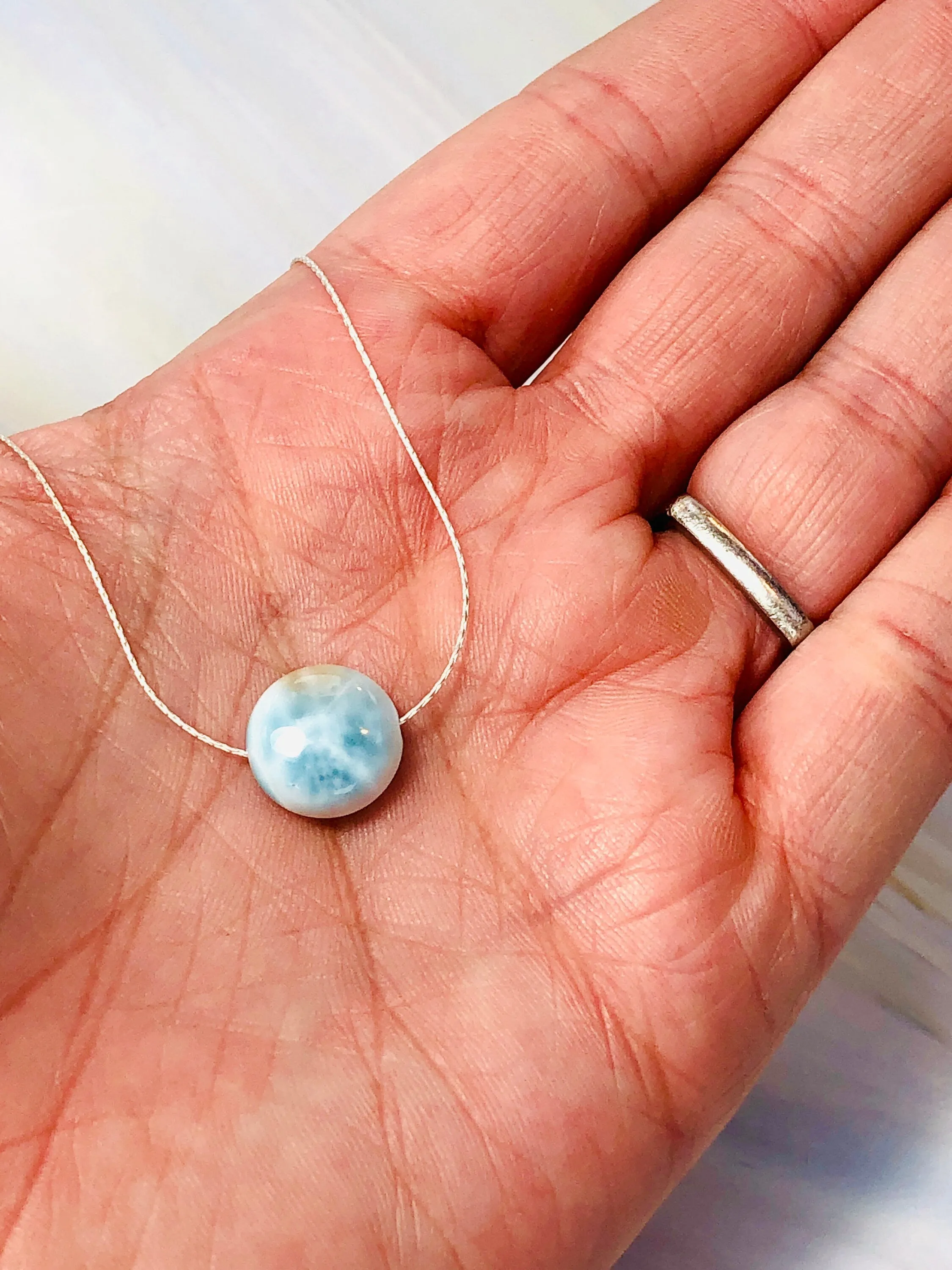 Larimar Necklace Silver Dainty Floating Gemstone choker