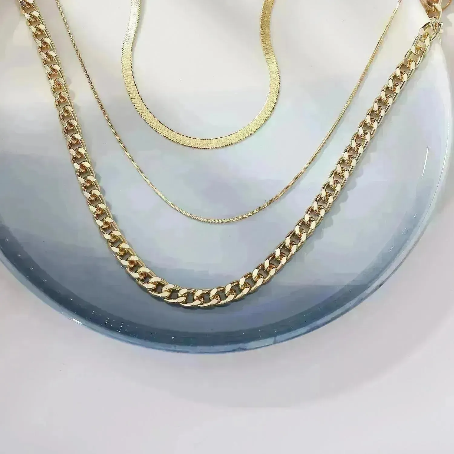 Multi-Layer Thick Chain Stacking Necklace Personality Three-Layer Clavicle Chain Gold Necklace for Women