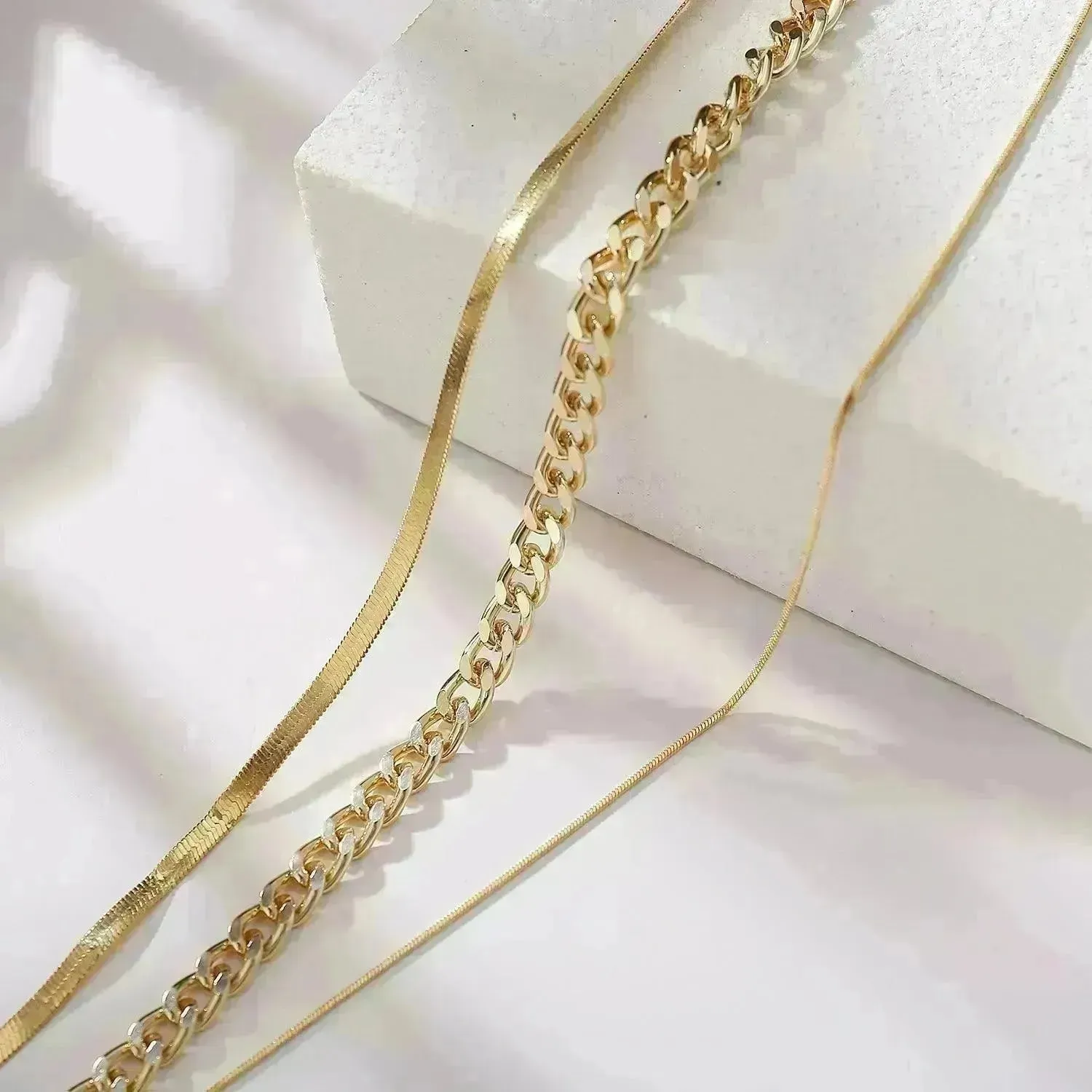 Multi-Layer Thick Chain Stacking Necklace Personality Three-Layer Clavicle Chain Gold Necklace for Women