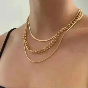Multi-Layer Thick Chain Stacking Necklace Personality Three-Layer Clavicle Chain Gold Necklace for Women
