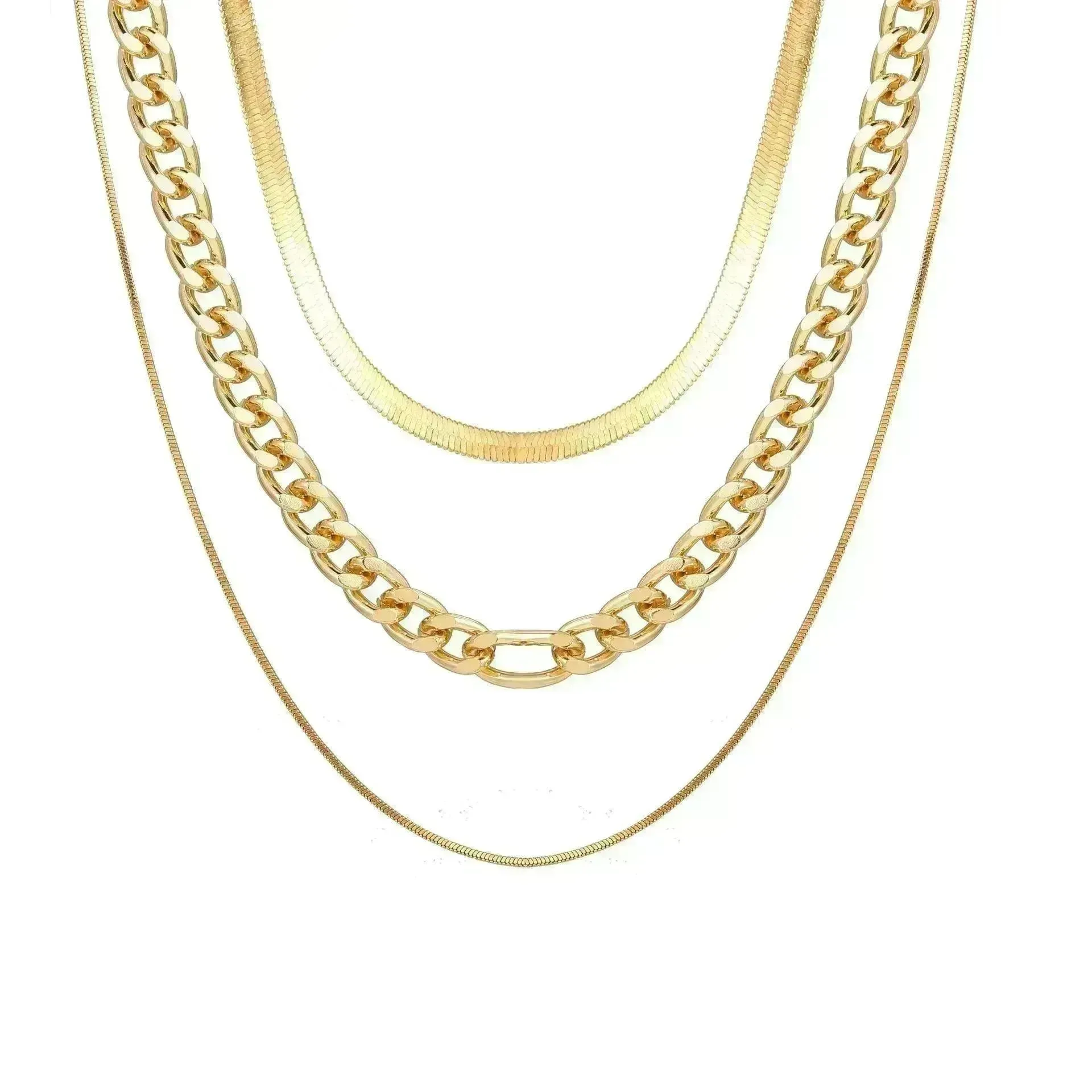 Multi-Layer Thick Chain Stacking Necklace Personality Three-Layer Clavicle Chain Gold Necklace for Women
