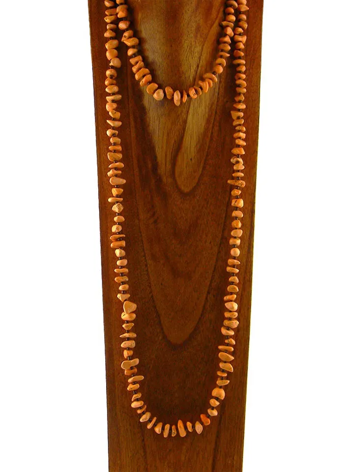 NKS180510-03  60"L ORANGE TQ BIG CHIPS W/SEED BEADS NECKLACE