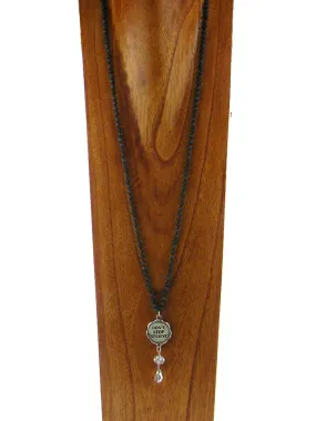 NKS180512-04  34" L 6MM CRYSTAL NECKLACE WITH " DON'T STOP BELIEVE" PENDANT