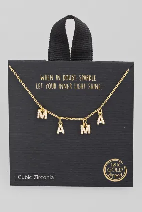 Pave Mama Print Charm Necklace