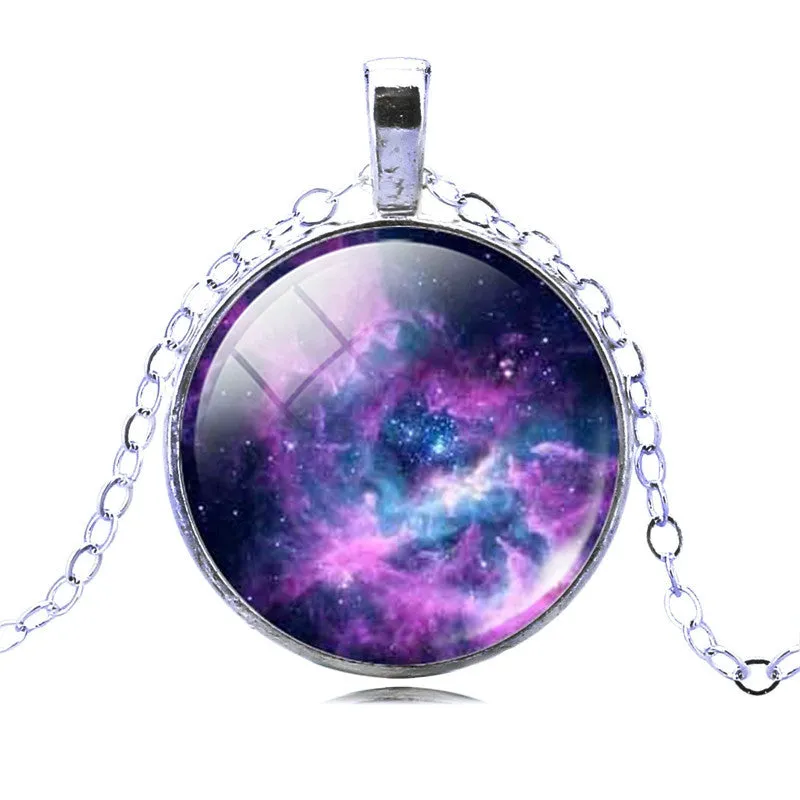 Vintage Galaxy Necklace&Pendant Glass Cabochon Statement Chain Necklace for Women Vintage Sterling Silver Jewelry Fine Jewelry