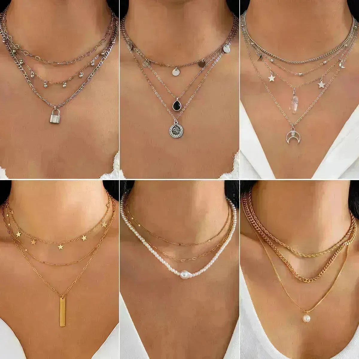 Women's Simple Slim Chain Multi-layer Imitation Pearl Necklace