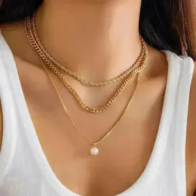 Women's Simple Slim Chain Multi-layer Imitation Pearl Necklace