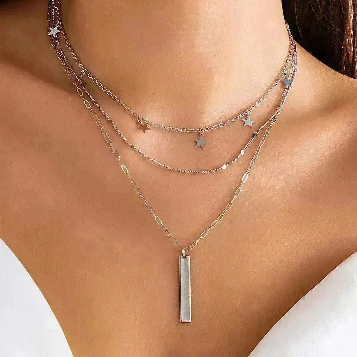 Women's Simple Slim Chain Multi-layer Imitation Pearl Necklace