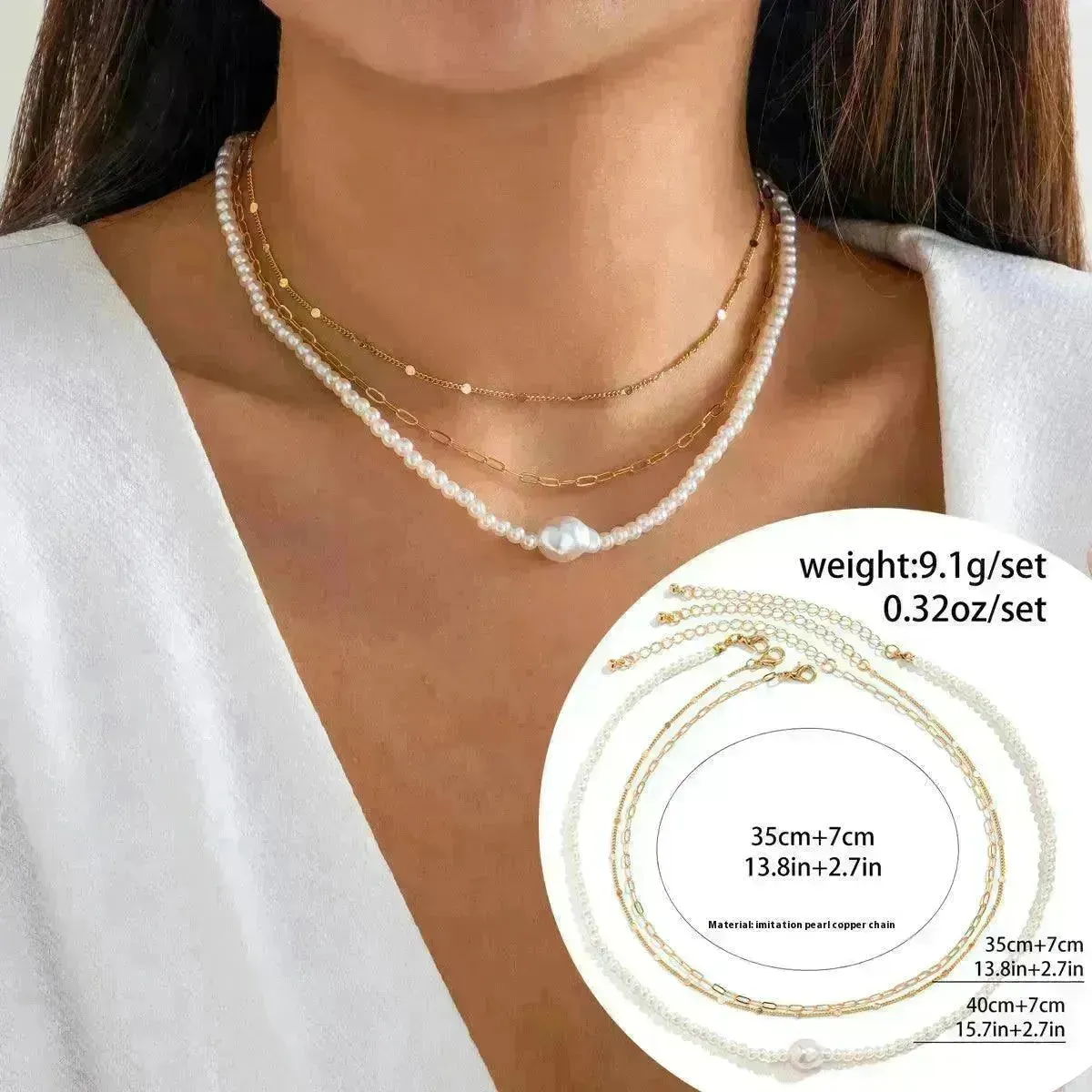 Women's Simple Slim Chain Multi-layer Imitation Pearl Necklace